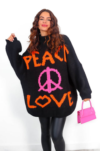 Love Your Peace - Black Orange Multi Reversible Knitted Jumper