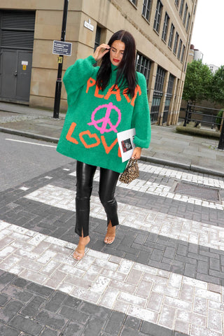 Love Your Peace - Green Pink Reversible Knitted Jumper