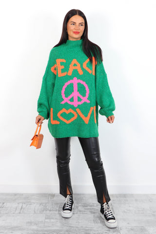 Love Your Peace - Green Pink Reversible Knitted Jumper