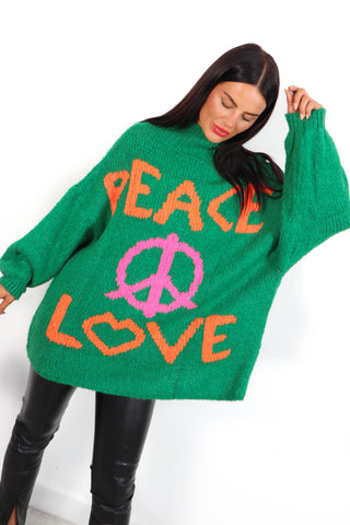 Love Your Peace - Green Pink Reversible Knitted Jumper