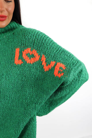 Love Your Peace - Green Pink Reversible Knitted Jumper