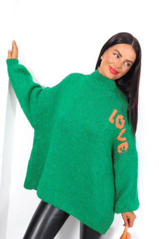 Love Your Peace - Green Pink Reversible Knitted Jumper