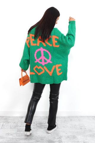 Love Your Peace - Green Pink Reversible Knitted Jumper