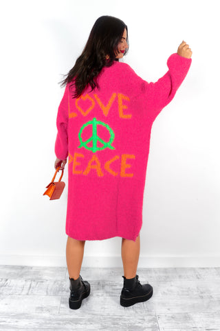 Love Your Peace - Pink Longline Knitted Cardigan