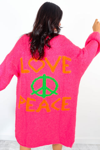 Love Your Peace - Pink Longline Knitted Cardigan