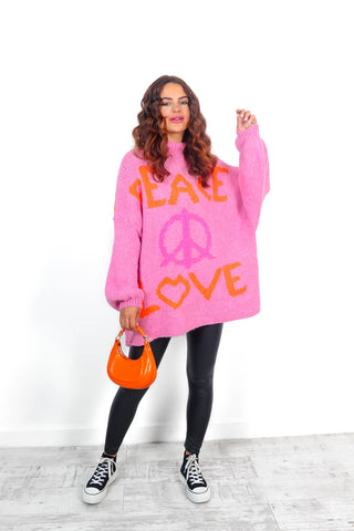 Love Your Peace - Pink Orange Reversible Knitted Jumper