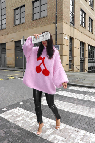 Love Your Peace - Pink Red Cherry Reversible Knitted Jumper