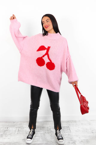 Love Your Peace - Pink Red Cherry Reversible Knitted Jumper