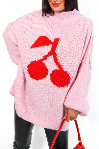 Love Your Peace - Pink Red Cherry Reversible Knitted Jumper