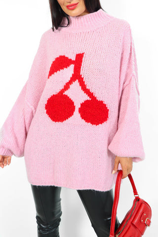 Love Your Peace - Pink Red Cherry Reversible Knitted Jumper