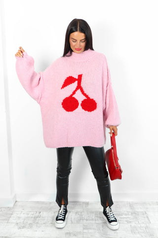 Love Your Peace - Pink Red Cherry Reversible Knitted Jumper