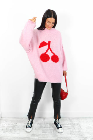 Love Your Peace - Pink Red Cherry Reversible Knitted Jumper