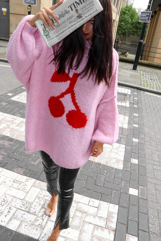 Love Your Peace - Pink Red Cherry Reversible Knitted Jumper