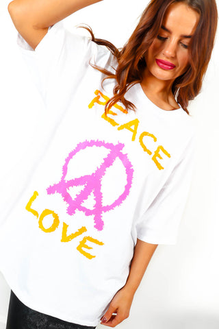 Love Your Peace - White Multi Graphic T-Shirt