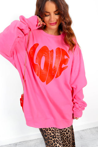 Love Yourself - Pink Red Graphic Print Sweatshirt