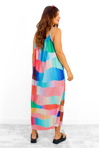 Magic Moments - Multi Printed Lurex Pleated Maxi Dress