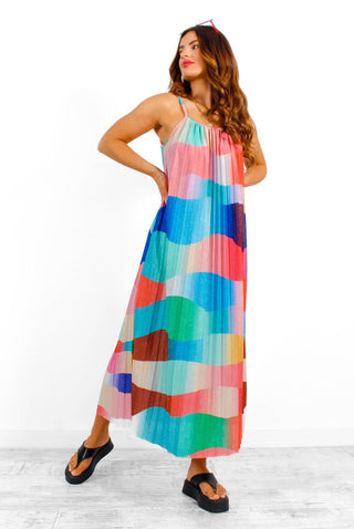 Magic Moments - Multi Printed Lurex Pleated Maxi Dress