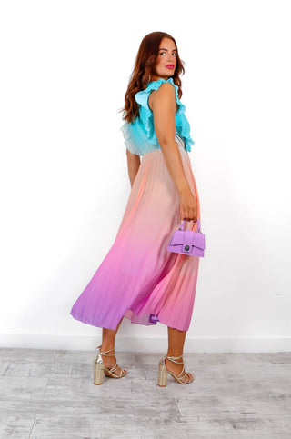 Mamma Mia - Blue Lilac Ombre Pleated Maxi Dress