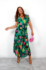 Mamma Mia - Forest Neon Leopard Pleated Maxi Dress