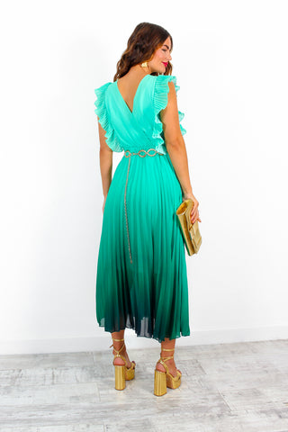 Mamma Mia - Green Ombre Pleated Maxi Dress