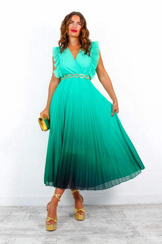 Mamma Mia - Green Ombre Pleated Maxi Dress