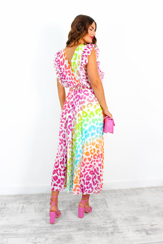 Mamma Mia - White Multi Ombre Leopard Pleated Maxi Dress