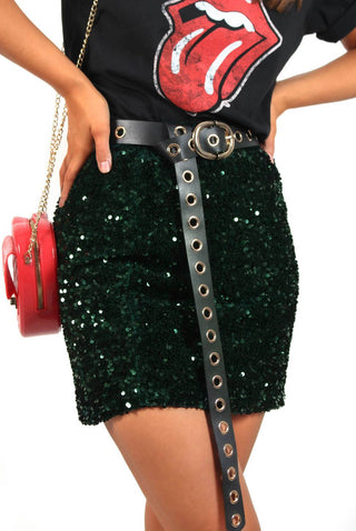 Meet Me At The Club - Forest Sequin Velvet Mini Skirt