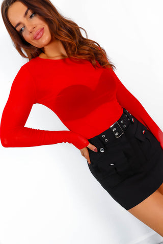 Meshing With My Head - Red Mesh Long Sleeve Top