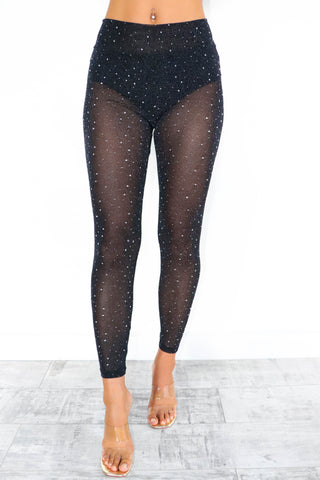 Meshy Love - Black Embellished Sheer Mesh Leggings