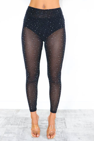 Meshy Love - Black Embellished Sheer Mesh Leggings