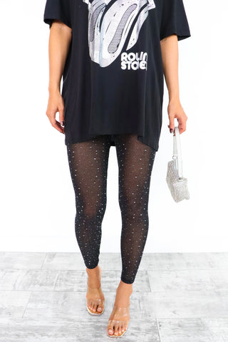 Meshy Love - Black Embellished Sheer Mesh Leggings