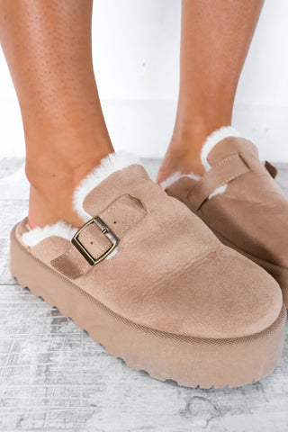 Mule To Be Kind - Beige Cream Faux Fur Lined Mules