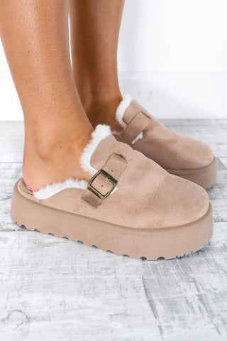 Mule To Be Kind - Beige Cream Faux Fur Lined Mules