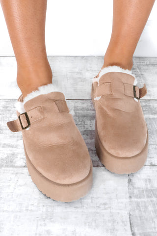 Mule To Be Kind - Beige Cream Faux Fur Lined Mules