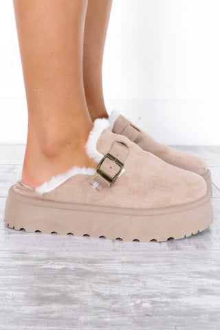 Mule To Be Kind - Beige Cream Faux Fur Lined Mules