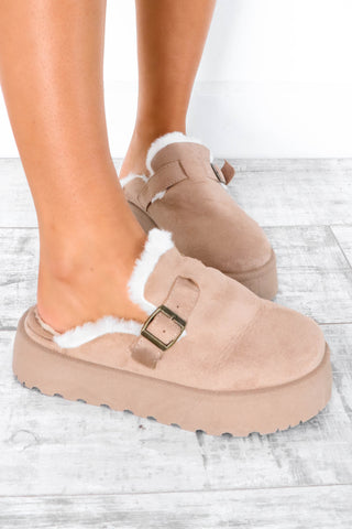 Mule To Be Kind - Beige Cream Faux Fur Lined Mules