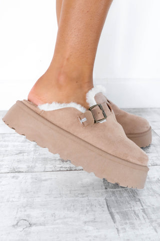 Mule To Be Kind - Beige Cream Faux Fur Lined Mules