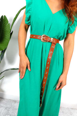My One And Only - Tan Gold Circle Eyelet Belt
