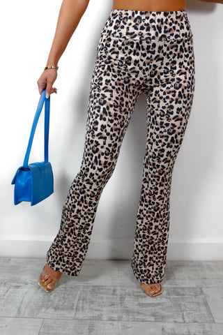 Never Change - Cream Leopard Flared Trousers