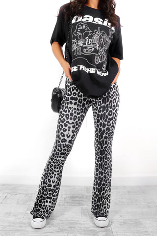 Never Change - Grey Leopard Flared Trousers