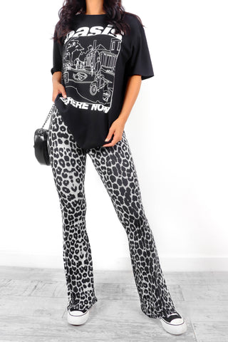 Never Change - Grey Leopard Flared Trousers