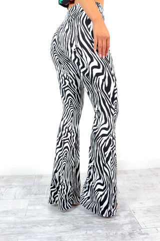 Never Change - White Black Zebra Flared Trousers