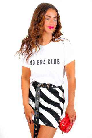 No Bra Club - White Black Slogan T-Shirt