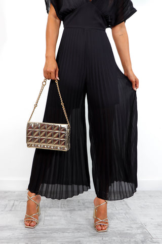 No Mean Pleat - Black Plunge Pleated Jumpsuit