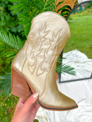 Ranch Ready - Gold Faux Suede Cowboy Boots