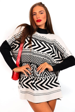 Not Like Other Girls - Cream Black Aztec Knitted Jumper