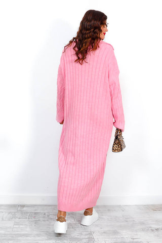 Off The Cable - Pink Cable-Knit Collar Dress