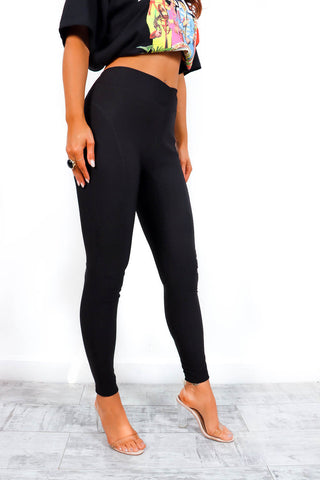 On My High Horse - Black Ribbed Crossover Waistband Leggings