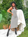 On The Edge - Beige Black Zig Zag Crochet Midi