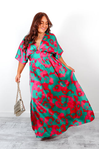 Once In A Lifetime - Green Fuchsia Floral Maxi Dress